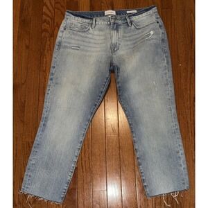 Frame Womens Jeans Size 29 Le Garcon Crop Covant Blue Stretch Distressed Denim